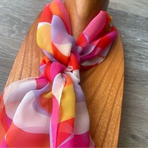ECHO Silk Scarf Oblong Bold Vibrant Oranges and Pinks 54”x10” Hand Rolled Edges